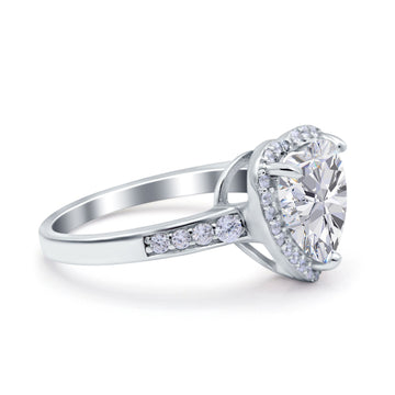 Halo Heart Promise Ring Simulated Cubic Zirconia 925 Sterling Silver
